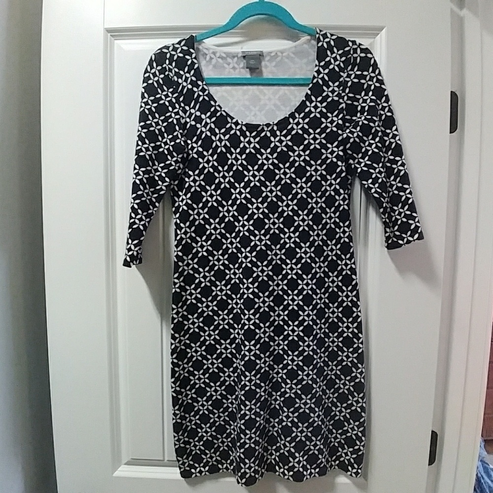 Ann Taylor navy blue patterned sweater dress
